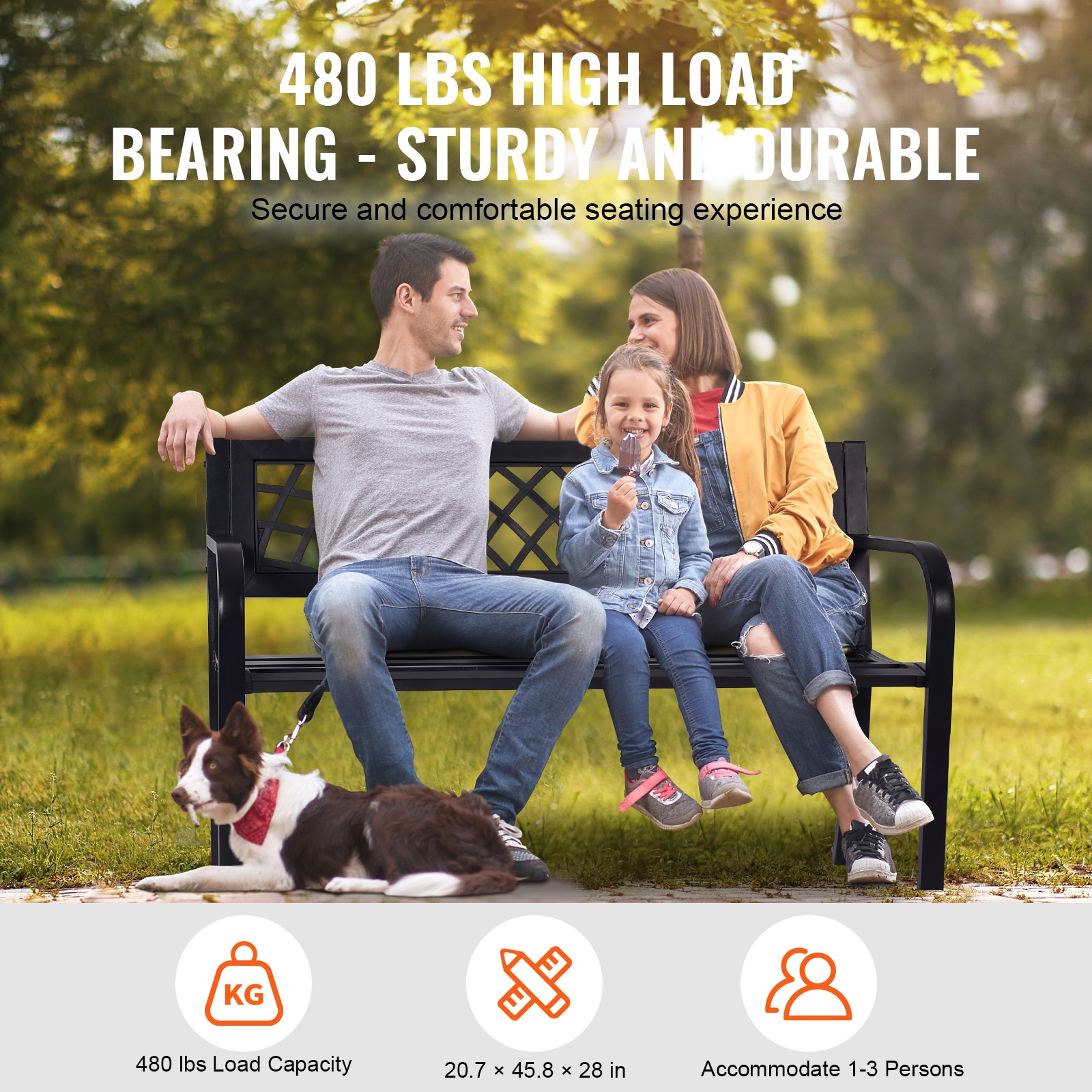 Outdoor Garden Bench With Backrest And Armrests For Patio Yard_voghion.com